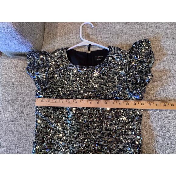 J. Crew Crewcuts Girls' Flutter Sleeve Sequin Dress Silver Black Eras Tour Sz 14 - Picture 15 of 16